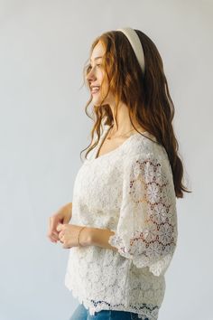 Introducing The Passey Crochet Blouse in Oatmeal! This unique top features a delicate crochet design and a cozy oatmeal color. Perfect for those who want to add a touch of charm and texture to their wardrobe. Embrace your playful and quirky side with this must-have piece. Details self/lining: 100% polyester Fabric Care Guide Here Sizing & Fit Measurements are approximate and taken while laying flat across the front. Not doubled. small: bust = 20"; length = 26" medium: bust = 21"; length = 26" la Delicate Crochet, Unique Top, Floral Button Up, Floral Knit, Nursing Friendly, Oatmeal Color, Crochet Design, Crochet Blouse, Gift Card Sale