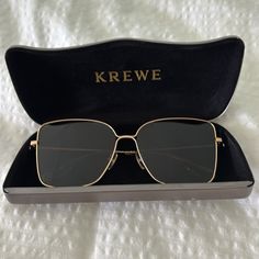 Square Krewe Sunglasses With Gold Frame. In Excellent Condition, Worn Once Krewe Sunglasses, Colored Sunglasses, Gold Frame, Sunglasses Accessories, Women Accessories, Sunglasses, Square, Frame, Gold