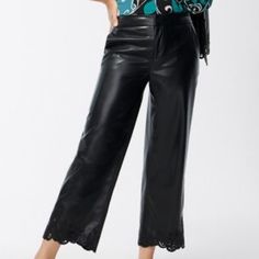 Nwt Price Includes Shipping Style: 570353647 Introducing Your New Favorite Party Pant, The Faux Leather Cutwork Hem Trousers. Made With Soft Faux Leather, This Design Features Both A Hidden Button Front Closure And An Elastic Back Waistband, Offering A Sleek Silhouette In A Trendy Trouser Fit, Plus Lovely Cutwork At The Hems. Be The First To Debut These Trousers At Celebrations Of All Kinds. Made From Soft Faux Leather. Classic Fit; Button & Zipper Closure, Elastic Back Waistband, Front & Back P Casual Mid-rise Leather Pants For Work, Elegant Faux Leather Pants For Formal Occasions, Elegant Leather Pants With Straight Leg For Going Out, Elegant Leather Straight Leg Pants For Going Out, Elegant Straight Leg Leather Pants For Going Out, Chic Formal Leather Pants For Spring, Spring Formal Faux Leather Bottoms, Elegant Faux Leather Pants, Faux Leather Trousers For Workwear