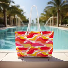 "Our oversized Weekender Tote is perfect for your weekend at the beach or in town. The wide-mouthed, durable bag holds a generous amount of personal items and is easily held by its thick rope handles. .: One size: 24\" x13\" (60.9 cm x 33 cm) .: 100% Spun Polyester .: T-bottom .: Cream sheeting interior lining .: NB! Size tolerance 0.75\" (1.9 cm)) .: Assembled in the USA from globally sourced parts Size: approx 24\" long, 13\" high, and 5\" deep" Thick Rope, Weekender Tote, Rope Handles, Large Tote Bag, Womens Purses, Large Tote, Weekender Bag, Large Bags, Beach Bag