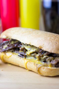 a close up of a sandwich on a table