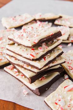 white chocolate peppermint barkies stacked on top of each other