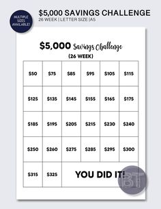 the $ 5, 000 savings challenge is shown in black and white with an image of a