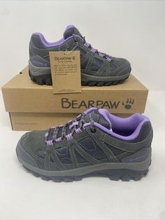 Bearpaw Olympus Women's Hiking Walking Outdoor Shoes Gray II 055 Size 6M Gray/Purple. NEW with box. Shipped free, usually same day. Sporty Purple Walking Shoes With Round Toe, Purple Round Toe Walking Shoes For Sports, Purple Walking Shoes With Round Toe For Sports, Purple Walking Shoes With Round Toe, Purple Lace-up Sneakers With Ortholite Insole, Purple Round Toe Sneakers For Outdoor Activities, Purple Sneakers With Round Toe For Outdoor Activities, Purple Synthetic Sneakers With Ortholite Insole, Hiking Women