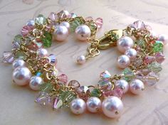 Pink Pearl Bracelet Green Gold Filled Swarovski by fineheart Pink Pearl Charm Jewelry For Wedding, Handmade Pink Crystal Bracelet For Wedding, Pink Pearl Bracelet For Wedding, Pink Beaded Pearl Bracelet For Wedding, Wedding Beaded Pink Pearl Bracelet, Delicate Pink Pearl Bracelet For Wedding, Swarovski Pearls Bracelet, Beading Bracelets, Pink Pearl Bracelet