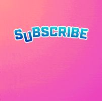 the word subscribe is written in blue and pink on a pink background