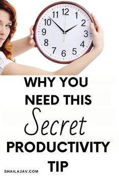 a woman holding up a clock with the words why you need this secret product tip