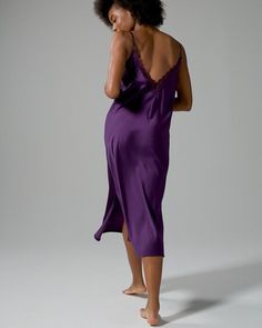 Add some luxury to your loungewear with our Crinkle Satin Gown with lace. Silky smooth and lined with lace, plus a peek-a-boo leg slit, this nightgown will make you feel like royalty. Sleep Style Tip: Pair with our Crinkle Satin Long Robe and be the best dressed person at breakfast. Details 53" long Self-adjustable straps V-neck V-back Side slits at seams 100% Polyester Satin Gown With Lace, Sleep Clothes, Soma Intimates, The Vanishing, Satin Gown, Best Dressed, Peek A Boo, Sleepwear Pajamas, Shapewear