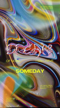 an abstract poster with the word something on it's back side and colorful swirls