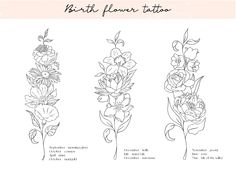 four different types of flowers with the words birth flower station