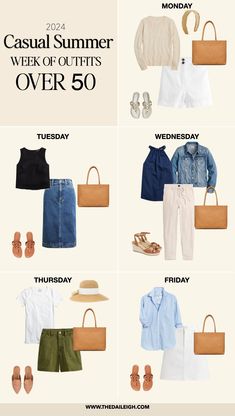 Casual outfits for women over 50, 2024 summer wardrobe for women over 50 Loss Hair, Summer Wardrobe Essentials, Over 60 Fashion, Older Women Fashion, Wigs Hair