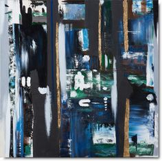 an abstract painting with blue, green and white colors on it's edges is shown