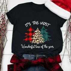 Welcome to our store   Great Christmas Shirt: Merry Christmas letters print, leopard plaid Christmas tree graphic print, v neck, short sleeve, must have for Christmas! Merry Christmas, happy holidays!  Not Cheap Looking: It is really cute and the fabric is soft and very stretchy. Cotton blend, super soft touch feeling, comfortable to wear. Hand wash, do not dry clean, not bleach.  Great Holiday Shirt: Perfect for wearing to Christmas get-togethers where it can get warm in a group of people. It i Christmas Shirts Women, Clothes Matching, Leopard Graphic, Christmas Letters, Loose Clothes, Top Christmas Gifts, Christmas Tree Print, Male Clothes, Christmas Clothes