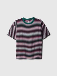 Soft cotton T-shirt.  Crewneck.  Short sleeves.  Assorted prints and colors.  Straight, easy fit.  Hits at the hip. Sing Costumes, Striped Tshirt, Baggy Tee, Striped Shirts, Gender Equality, Support People, Vintage Fits, Gap Kids, Red Shirt