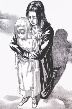 a black and white drawing of two people hugging