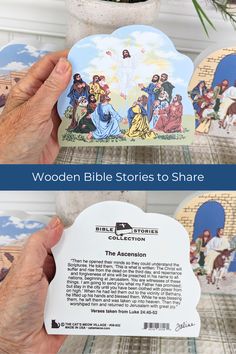 This is a wooden collectible I created of the Ascension of Christ so you can share your faith with others. It has colorful artwork on the front of the ascension and the story from the Bible on the back. Bible Story, Bible Stories, Cats Meow, Small Hands, Family Friends, Holiday Gifts, Bible, Easter, Collectibles