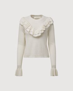 Ivory Knit Ruffles, Rib Shirt, Ruffled Sweater, Rachel Parcell, Pointelle Sweater, Ribbed Shirt, Ruffle Sweater, Flounce Sleeve, Cotton Wool