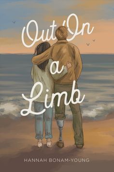 two people embracing each other on the beach, with text out'n a limb