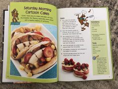 an open book with pictures of food on it