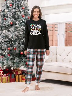 Comfortable matching pajama sets for the whole family with a festive Christmas lights design and the message Jolly VIBES ONLY.
* Please add each size separately to your shopping cart.
* Each size includes 1 set of pajamas (1 top+1 bottom), or 1 romper, or 1 pet bandana.
* For children's safety, pajamas should be snug-fitting or flame-resistant. These kids' and babies' pajamas are flame-resistant. 
* Drawstring waist and pockets
* Round neckline
* Long sleeves
* Suitable for home, casual and Christmas
* Moderate length
* Imported and suitable for family
* Supplier: PatPat Matching Pajama Sets, Christmas Pajamas Family, Matching Pajama, Family Pajama Sets, Lights Design, Pajamas Sets, Xmas Lights, Matching Family Pajamas, Family Christmas Pajamas