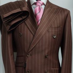 Wool Suits Men, Winter Suit Men, Brown Pinstripe Suit, Gentleman Style Vintage, Double Breasted Pinstripe Suit, Turtleneck Suit, Hickey Freeman Suits, Tailored Suits For Men