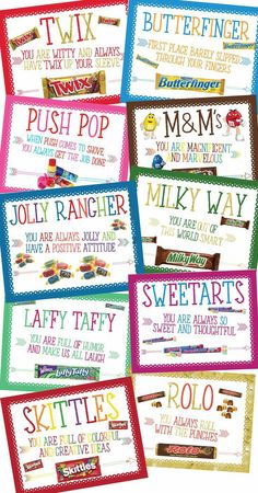 six candy bar labels with different sayings on them