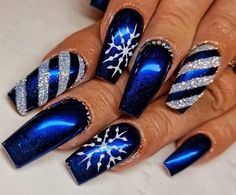 Royal Blue Fall Nails, Blue And Silver Christmas Nails, Silver Christmas Nails, Blue Fall Nails, Blue And Silver Christmas, Blue Christmas Nails, Blue And Silver Nails, Silver Nail Designs