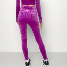 Juicy Couture Velvet Leggings, Magenta, Size Small, Brand New With Tags Trendy Fitted Purple Leggings, Fitted Purple Pants For Loungewear, Purple Fitted Loungewear Bottoms, Fitted Purple Loungewear Bottoms, Fitted Purple Leggings For Loungewear, Magenta Velvet, Zebra Leggings, Velour Leggings, Juicy Couture Pants