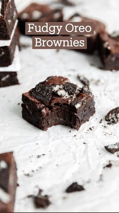 two pieces of brownie with oreo cookies on top