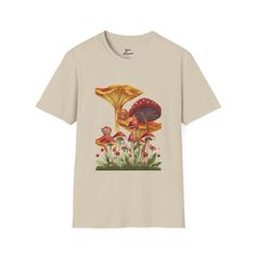 Unisex Vintage Mushroom Graphic T-Shirt - Nature-Inspired Botanical Art The unisex soft-style t-shirt puts a new spin on casual comfort. Made from very soft materials, this tee is 100% cotton for solid colors. Heather colors and sports grey include polyester. The shoulders have twill tape for improved durability. There are no side seams. The collar is made with ribbed knitting to prevent curling damage.  .: Made with 100% ring-spun cotton, a lightweight fabric (4.5 oz/yd² (153 g/m this unisex t-shirt feels like a bliss to wear all year round.  .: The classic fit with the crew neckline deliver a clean, versatile style that can match any occasion, whether it's formal or semi-formal.  .: All shirts feature a pearlized, tear-away label for total wearing comfort.  .: Made using ethically grown Mushroom Graphic, Vintage Mushroom, Hoodie Design, Soft Style, Botanical Art, Twill Tape, Nature Inspired, Lightweight Fabric, Halloween Shopping