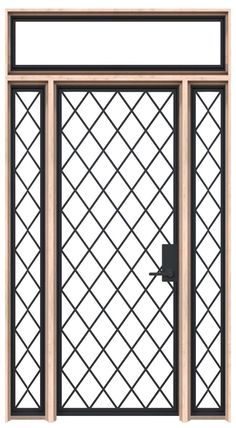 an open window with lattices on the sides and side panels, in front of a white background