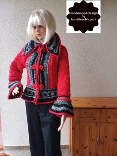 Crochet Cardigans, Crochet Jacket, Crochet Cardigan, Wool Jacket, Hand Crochet, Romania, Cardigans, Gift For Her, Black And Grey