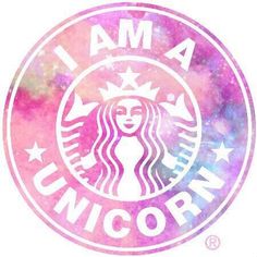 i am a unicorn sticker on a pink and blue watercolor background with stars