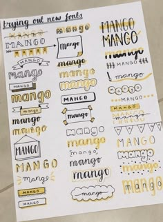 a sheet of paper with different types of lettering on it and the words in spanish