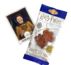 two bags of harry potter chocolates next to each other on a white background with an image of hermi and hermi