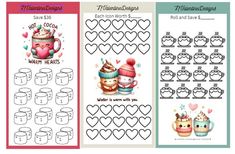 two valentine's day printables with hearts and cupcakes on them