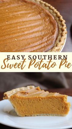 a slice of easy southern sweet potato pie on a plate