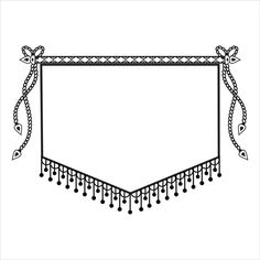 a black and white drawing of a banner with tassels hanging from it's sides