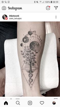 a woman's leg with a tree and planets on it, as well as the words instagram