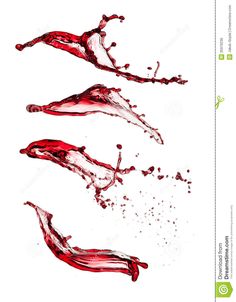 three splashes of red wine in the air on a white background stock photo - image