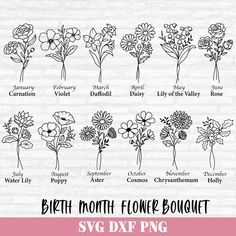 the birth month flower bouquet svg files are available for use in crafts, cards and more