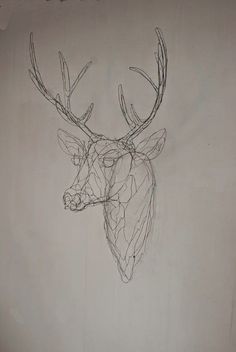 a drawing of a deer's head on a wall