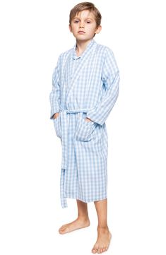 Give your little gent a lightweight layer for lazy mornings with this softly brushed cotton-blend woven robe patterned with cheery blue gingham. Its patch pockets, shawl collar and neat piping all make it cute and sophisticated. Style Name:Petite Plume Kids' Gingham Robe (Baby, Toddler, Little Kid & Big Kid). Style Number: 6255874. Plaid Cotton Sleepwear For Sleepover, Cotton Plaid Sleepwear For Bedtime, Plaid Cotton Sleepwear For Bedtime, Cotton Plaid Sleepwear For Loungewear, Plaid Cotton Sleepwear For Loungewear, Plaid Cotton Sleepwear, Blue Cotton Sleepwear For Spring, Blue Cotton Spring Sleepwear, Light Blue Cotton Relaxed Fit Sleepwear