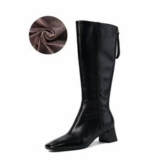 #Color_Black Winter Leather Mid-calf Heeled Boots, Fall Business Chelsea Boots With Zipper Closure, Business Chelsea Boots With Zipper For Fall, Mid-calf Leather Heeled Boots For Winter, Winter Leather Mid-calf Boots With Low Heel, Winter Business Boots With Leather Lining, Mid-calf Heeled Boots For Formal Winter Events, Formal Mid-calf Winter Boots, Winter Business Knee-high Faux Leather Boots