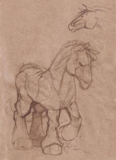 a drawing of a horse standing next to another horse