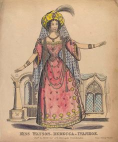 an old fashion illustration of a woman wearing a pink dress and yellow headdress