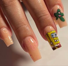 Nails Designer, Spongebob Square, Square Pants, Nail Inspo, Acrylic Nails, Square