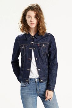 Standard fit 100% Cotton Non-stretch Fitted Solid Denim Jacket For Spring, Slim Fit Long Sleeve Outerwear For Fall, Casual Stretch Denim Jacket For Winter, Casual Stretch Outerwear With Long Sleeves, Levi's Casual Outerwear With Button Closure, Levi's Casual Relaxed Fit Outerwear, Casual Levi's Outerwear With Relaxed Fit, Casual Relaxed Fit Levi's Outerwear, Casual Relaxed Fit Outerwear By Levi's