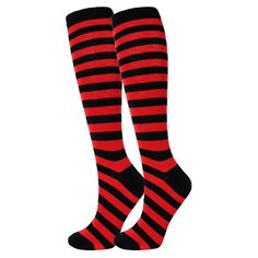 Red Knee-high Winter Legwear, Red Knee-high Stockings For Winter, Red Stretch Knee-high Socks For Winter, Red Knee-high Legwear For Winter, Casual Red Winter Stockings, Striped Knee-high Winter Socks, Knee-high Striped Winter Socks, Trendy Red Hosiery For Winter, Winter Striped Knee-high Socks For Stocking Stuffers