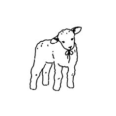 a black and white drawing of a sheep with a bow on it's neck